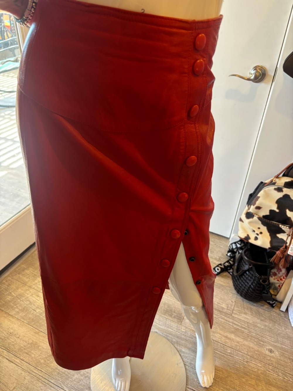 Tannery West Red Leather Skirt with Button Side